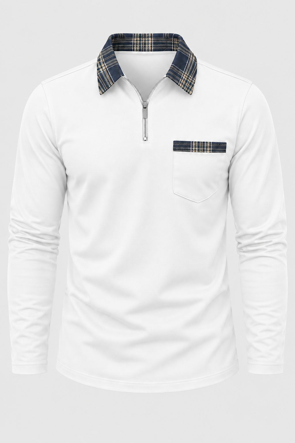 Polo homme manches longues demi-zip col à carreaux maille - Sören