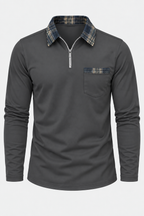 Polo homme manches longues demi-zip col à carreaux maille - Sören