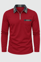 Polo homme manches longues demi-zip col à carreaux maille - Sören