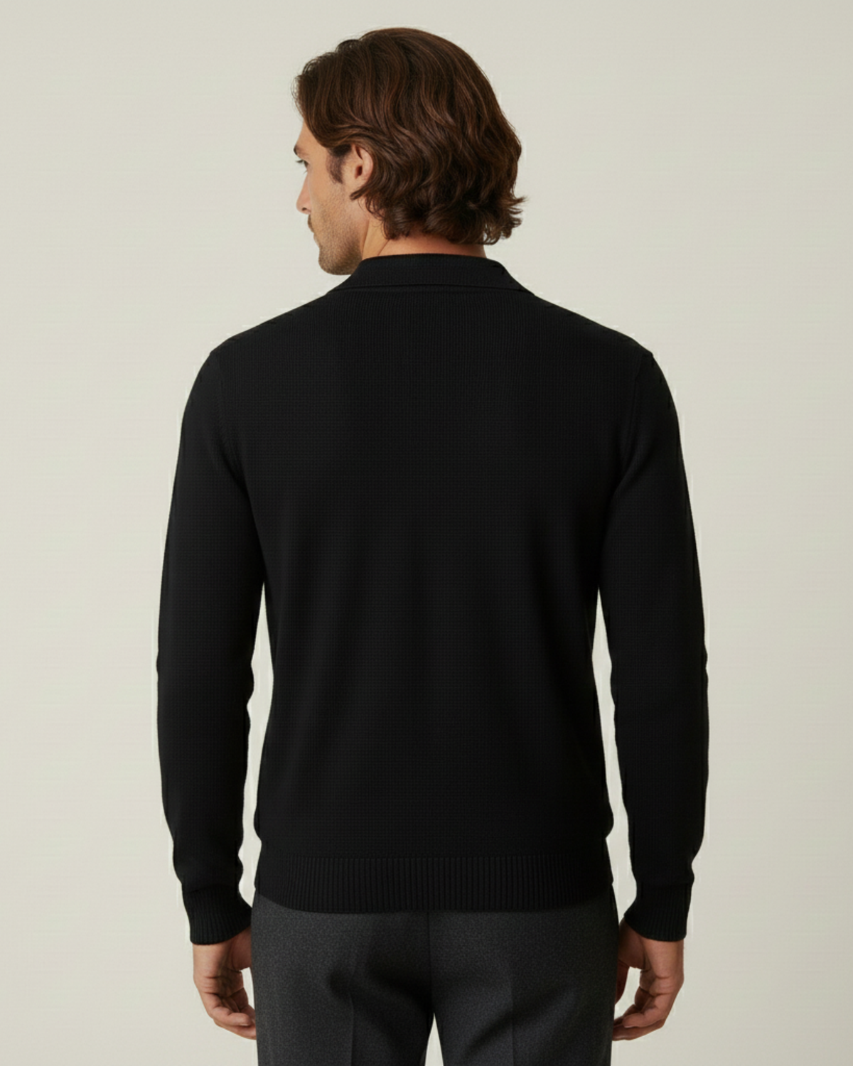 Polo homme manches longues maille unie col ouvert décontracté - Elian