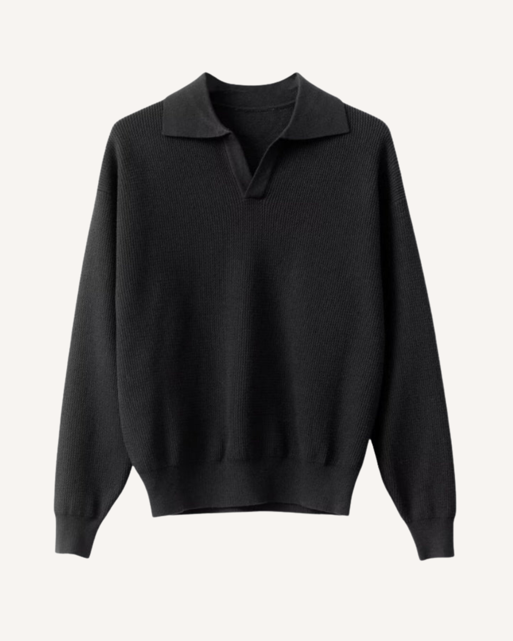 Polo homme manches longues maille unie col ouvert décontracté - Elian