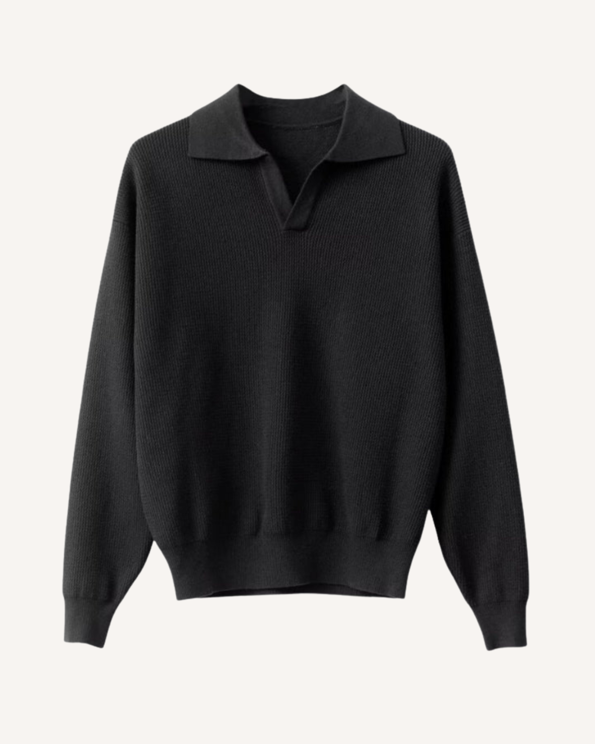 Polo homme manches longues maille unie col ouvert décontracté - Elian