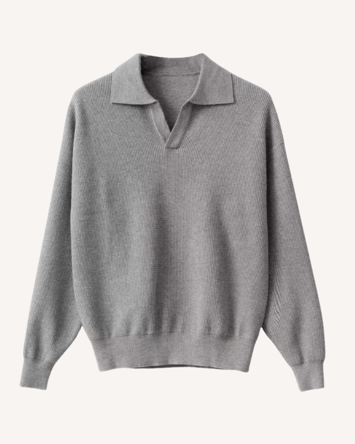 Polo homme manches longues maille unie col ouvert décontracté - Elian