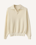 Polo homme manches longues maille unie col ouvert décontracté - Elian