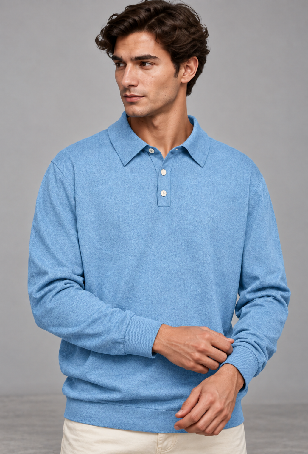 Polo homme manches longues maille unie col classique - Eder