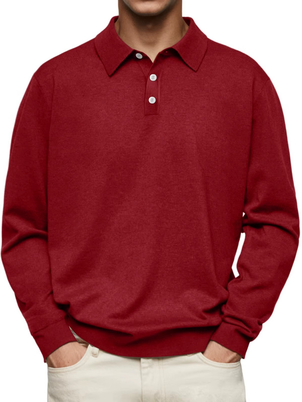 Polo homme manches longues maille unie col classique - Eder