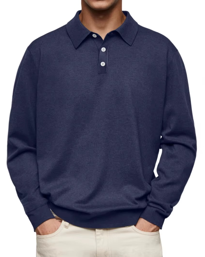 Polo homme manches longues maille unie col classique - Eder