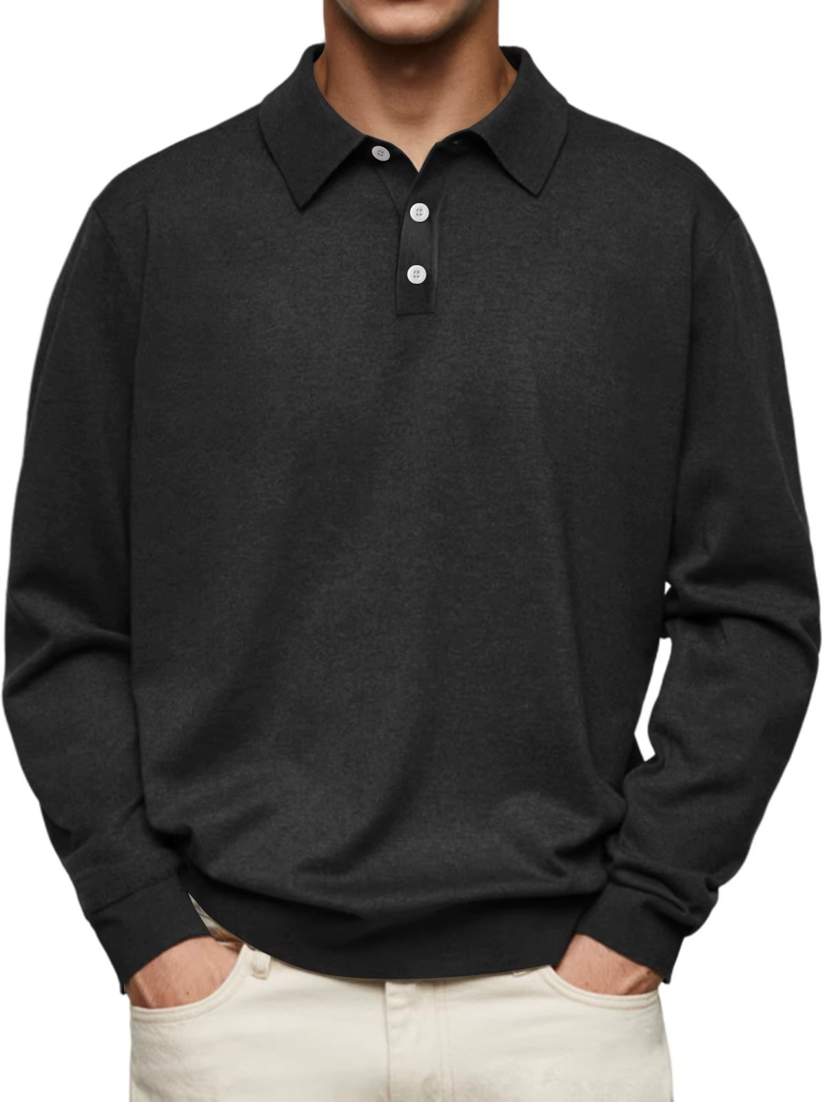 Polo homme manches longues maille unie col classique - Eder