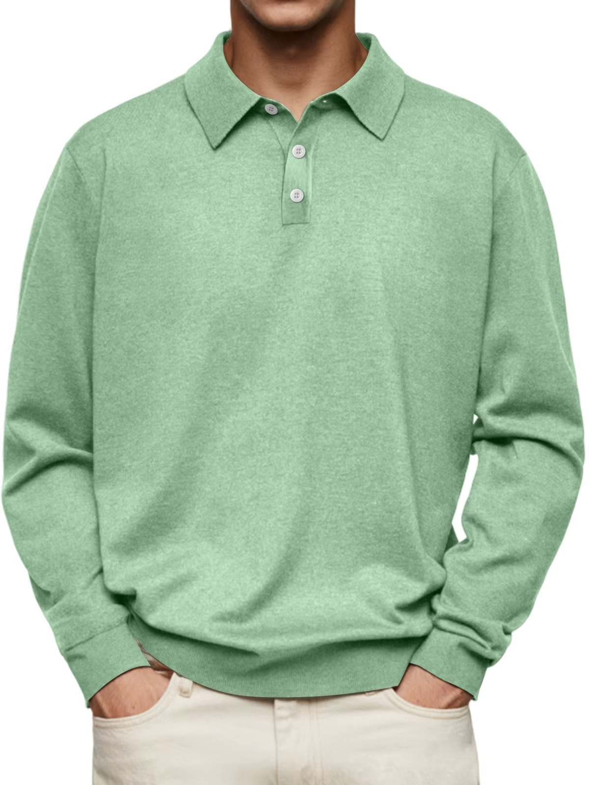 Polo homme manches longues maille unie col classique - Eder