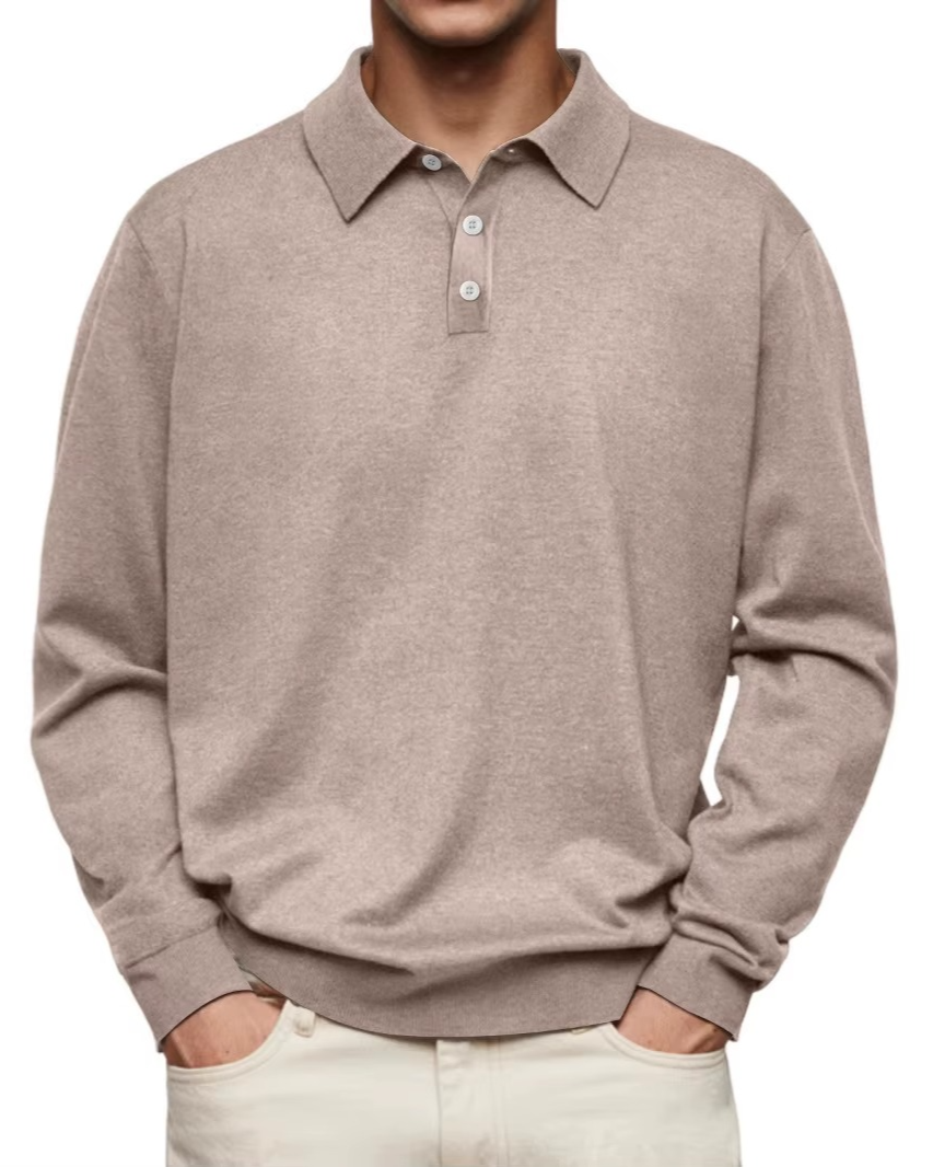 Polo homme manches longues maille unie col classique - Eder