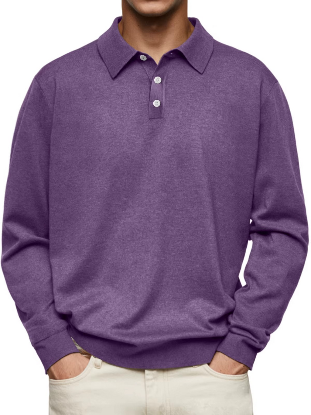 Polo homme manches longues maille unie col classique - Eder