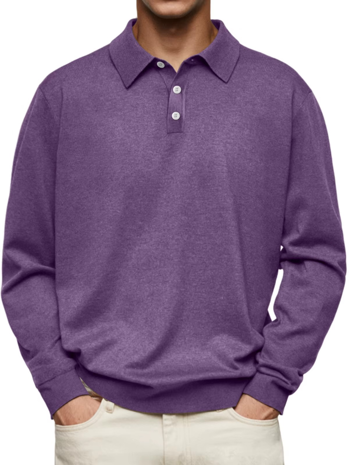 Polo homme manches longues maille unie col classique - Eder