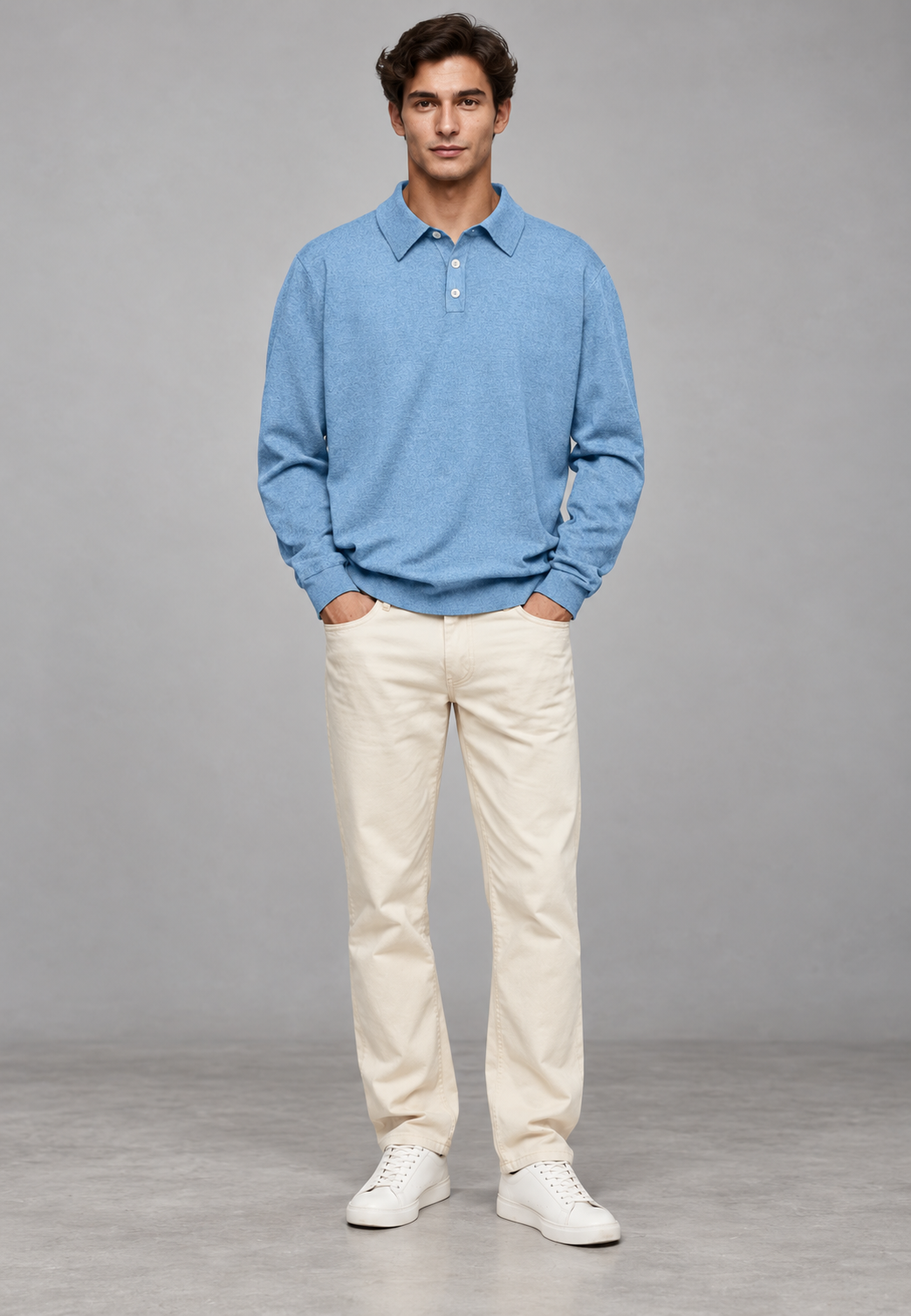 Polo homme manches longues maille unie col classique - Eder