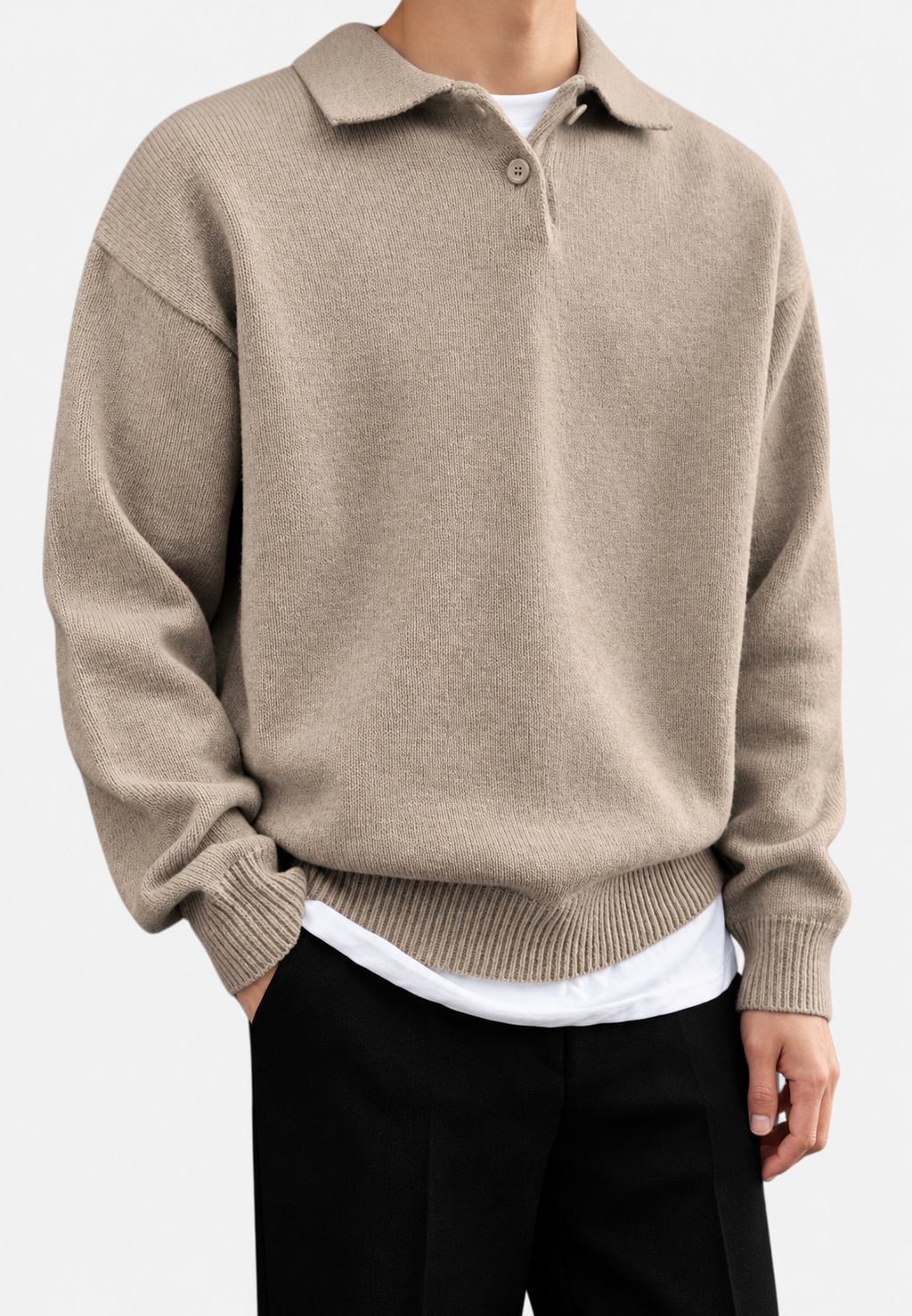 Polo homme manches longues tricot uni col polo intemporel - Miro