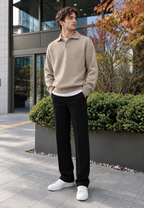 Polo homme manches longues tricot uni col polo intemporel - Miro