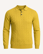 Polo homme manches longues maille torsadée col classique - Teo