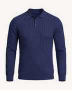 Polo homme manches longues maille torsadée col classique - Teo