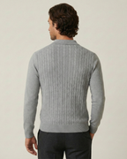 Polo homme manches longues maille torsadée col classique - Teo