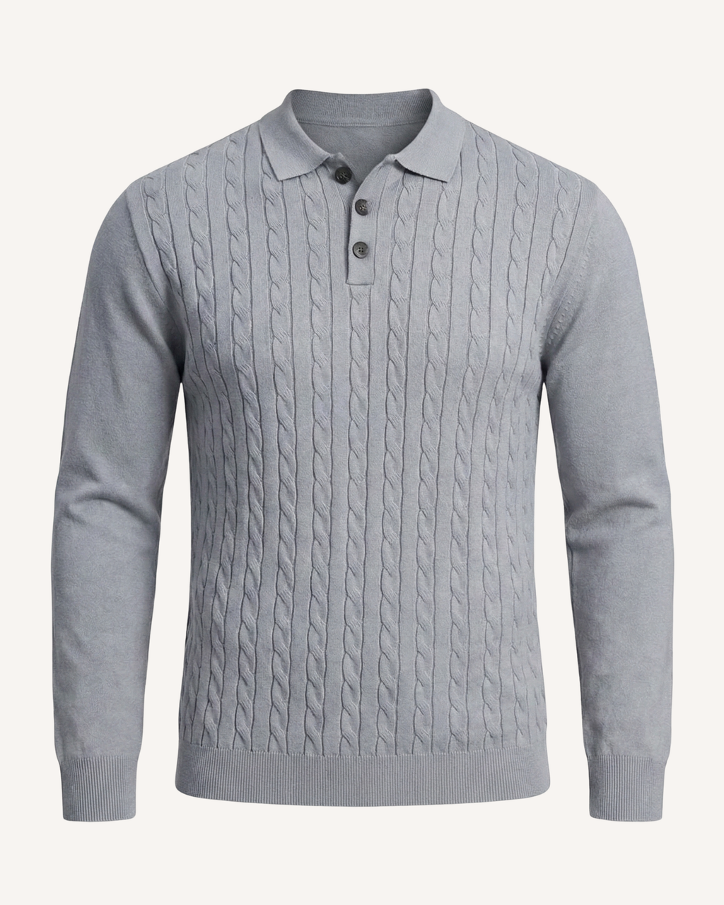 Polo homme manches longues maille torsadée col classique - Teo