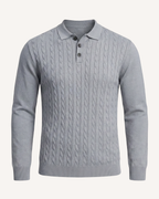 Polo homme manches longues maille torsadée col classique - Teo