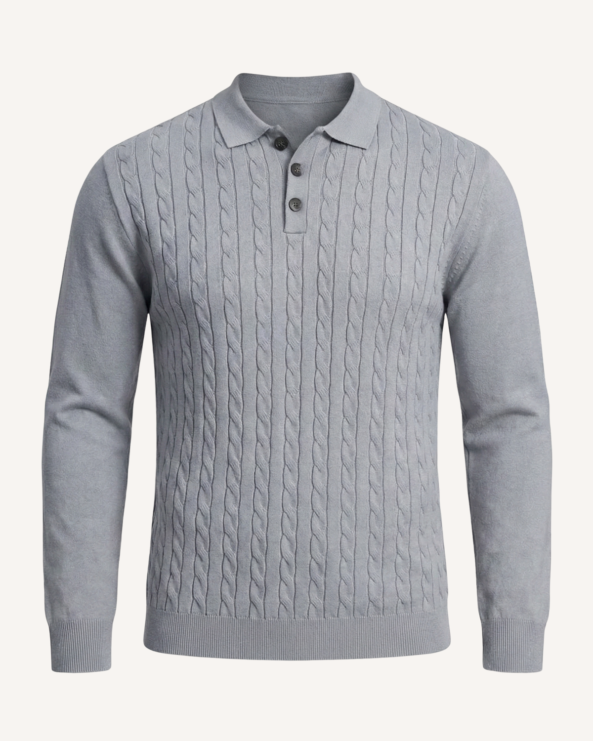 Polo homme manches longues maille torsadée col classique - Teo
