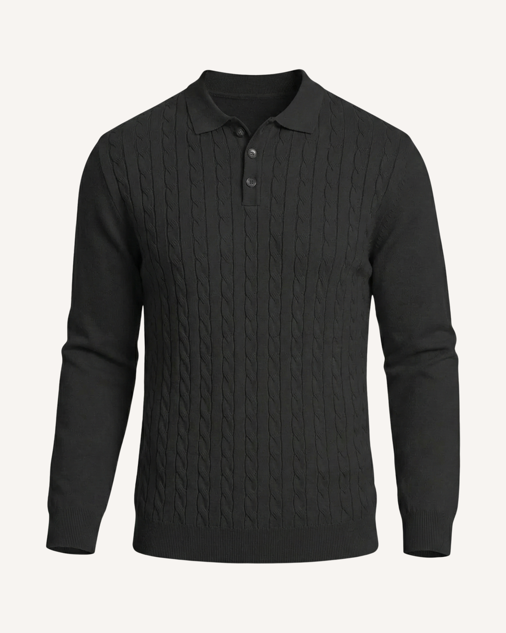 Polo homme manches longues maille torsadée col classique - Teo