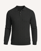Polo homme manches longues maille torsadée col classique - Teo