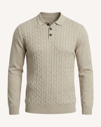 Polo homme manches longues maille torsadée col classique - Teo