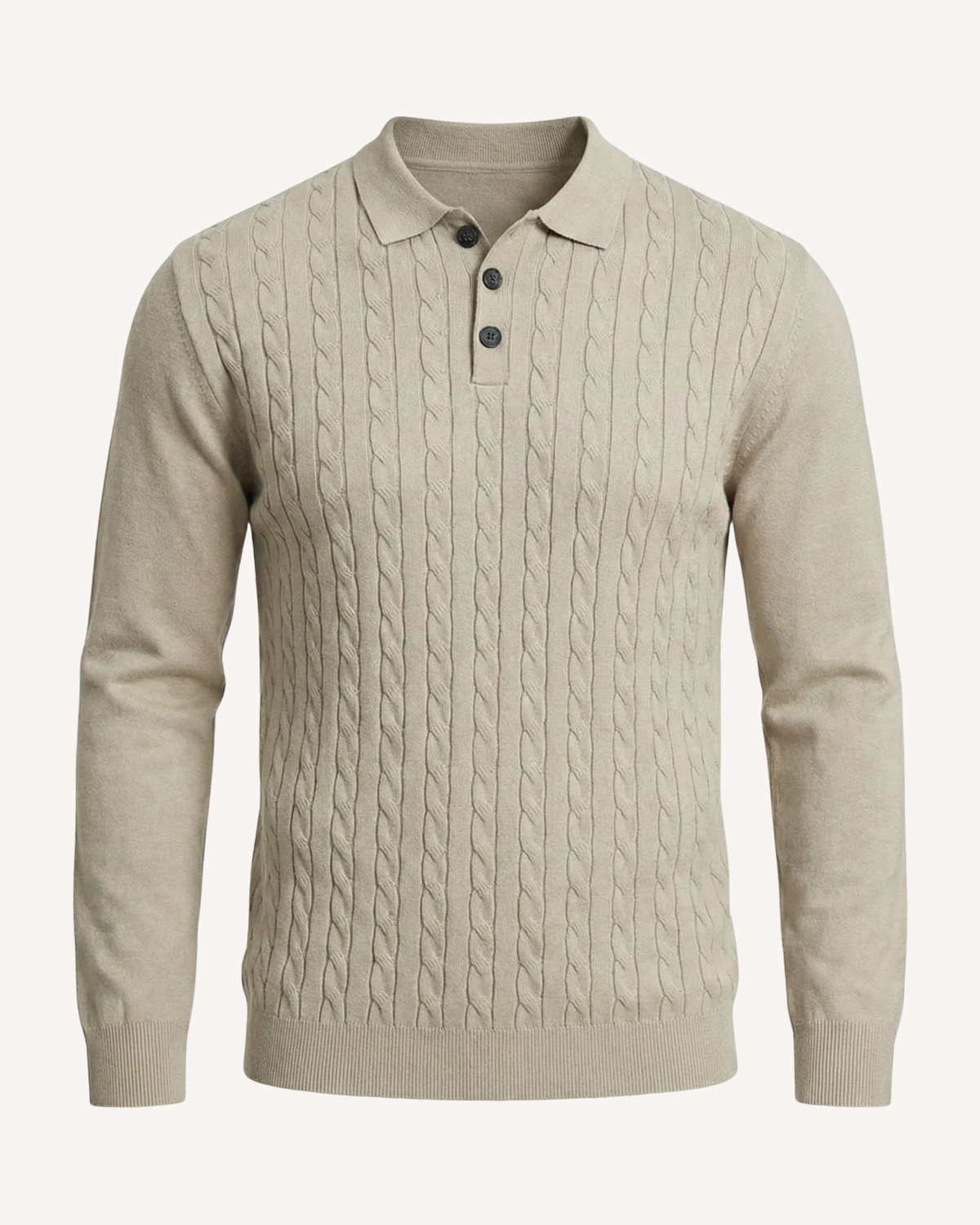 Polo homme manches longues maille torsadée col classique - Teo