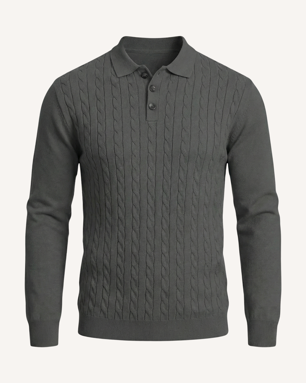 Polo homme manches longues maille torsadée col classique - Teo