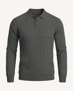 Polo homme manches longues maille torsadée col classique - Teo