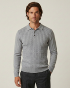 Polo homme manches longues maille torsadée col classique - Teo