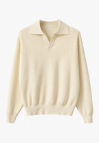 Polo homme maille texturée col ouvert manches longues - Kael
