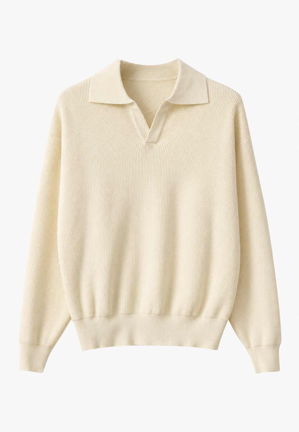 Polo homme maille texturée col ouvert manches longues - Kael