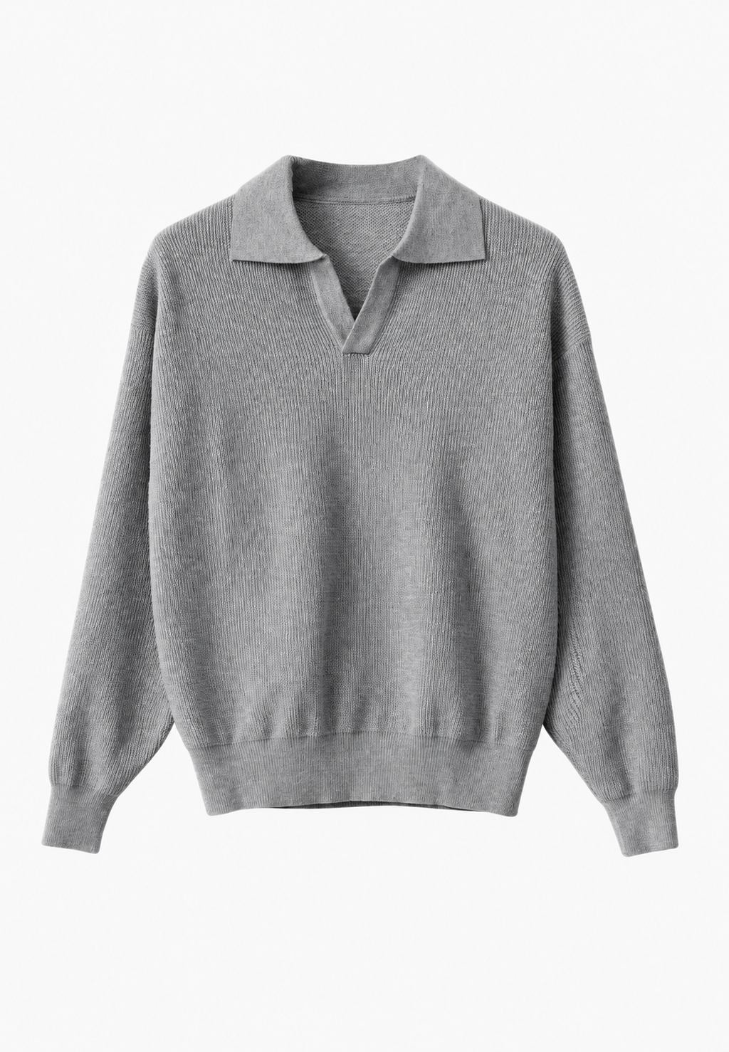 Polo homme maille texturée col ouvert manches longues - Kael