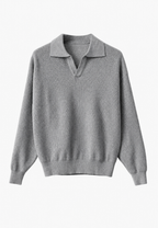 Polo homme maille texturée col ouvert manches longues - Kael