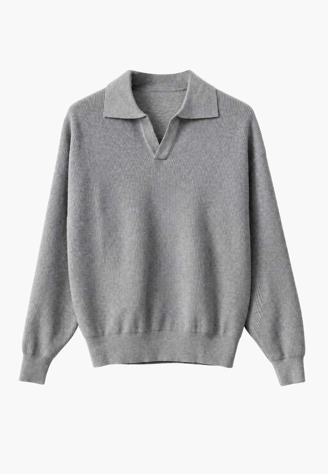 Polo homme maille texturée col ouvert manches longues - Kael
