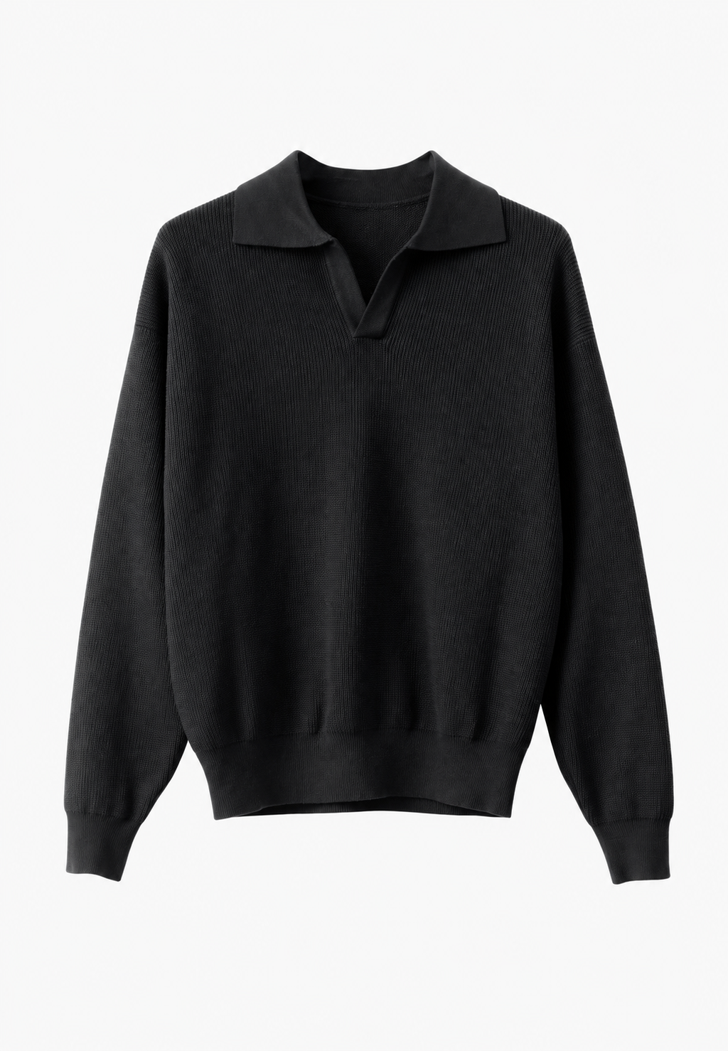 Polo homme maille texturée col ouvert manches longues - Kael