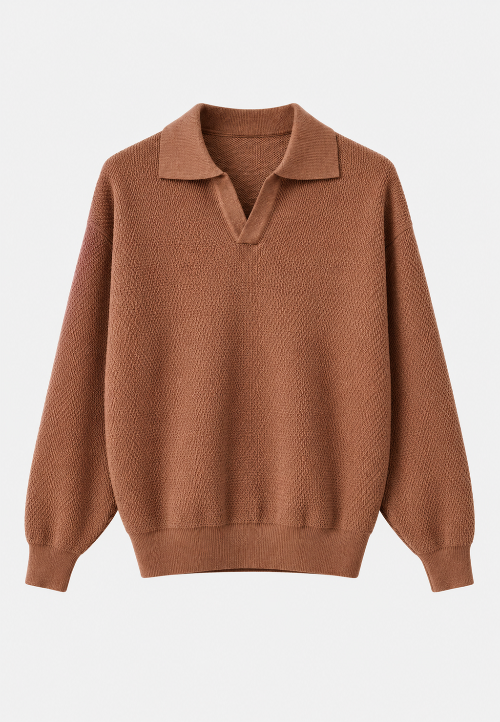 Polo homme maille texturée col ouvert manches longues - Kael