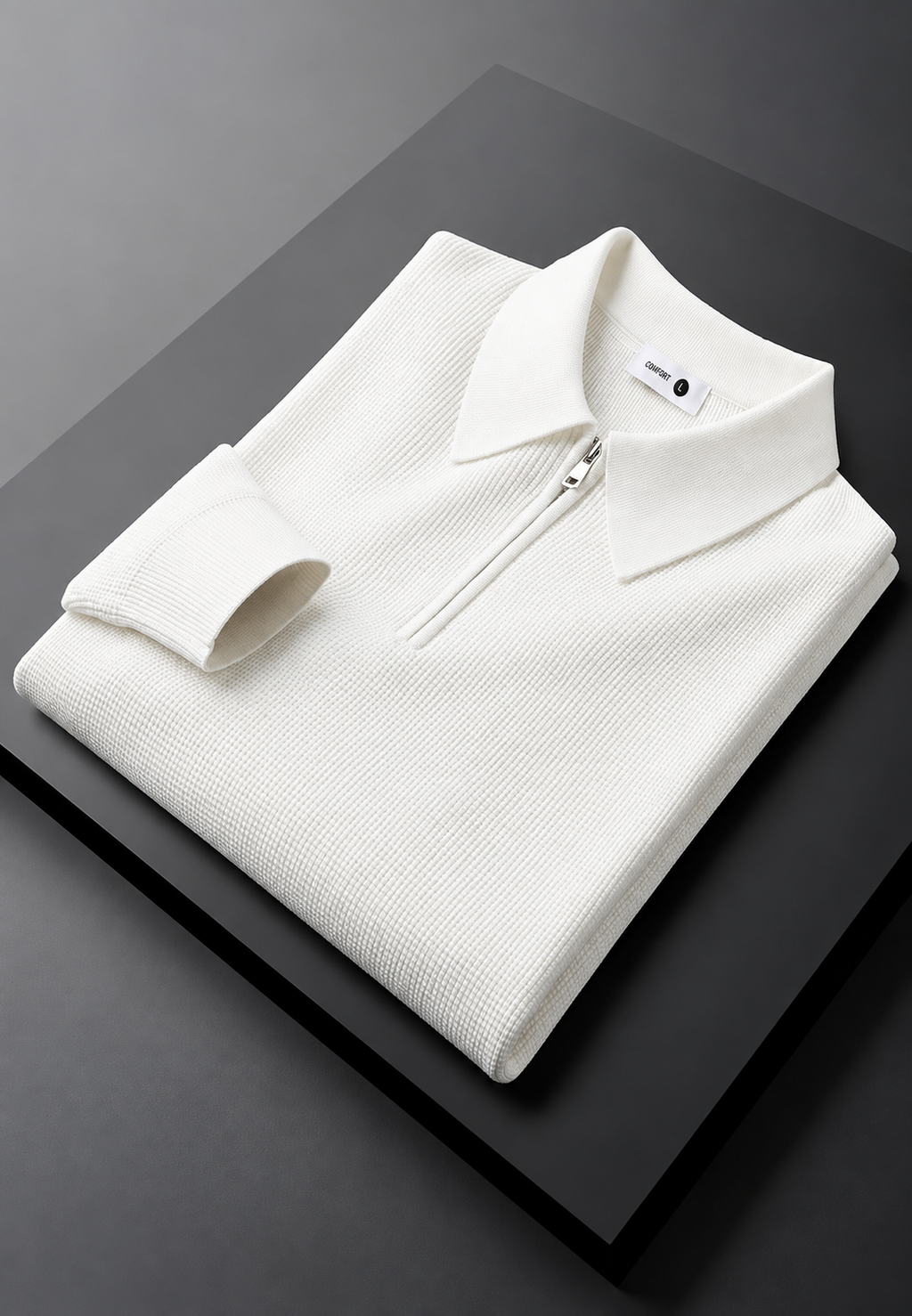 Polo homme maille texturée demi-zip manches longues tricot - Lior