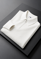 Polo homme maille texturée demi-zip manches longues tricot - Lior