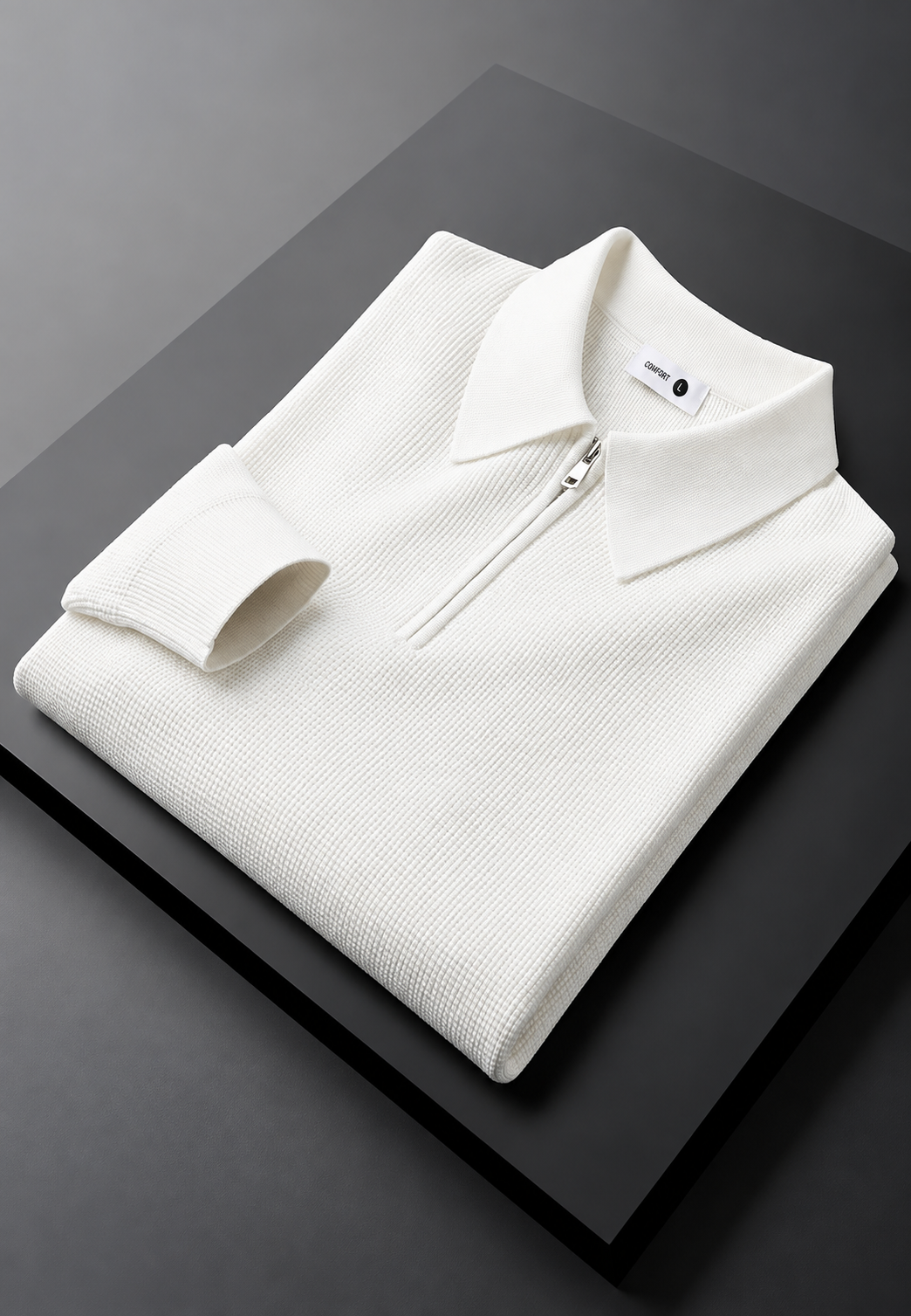 Polo homme maille texturée demi-zip manches longues tricot - Lior