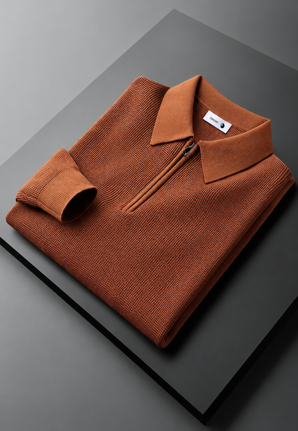Polo homme maille texturée demi-zip manches longues tricot - Lior