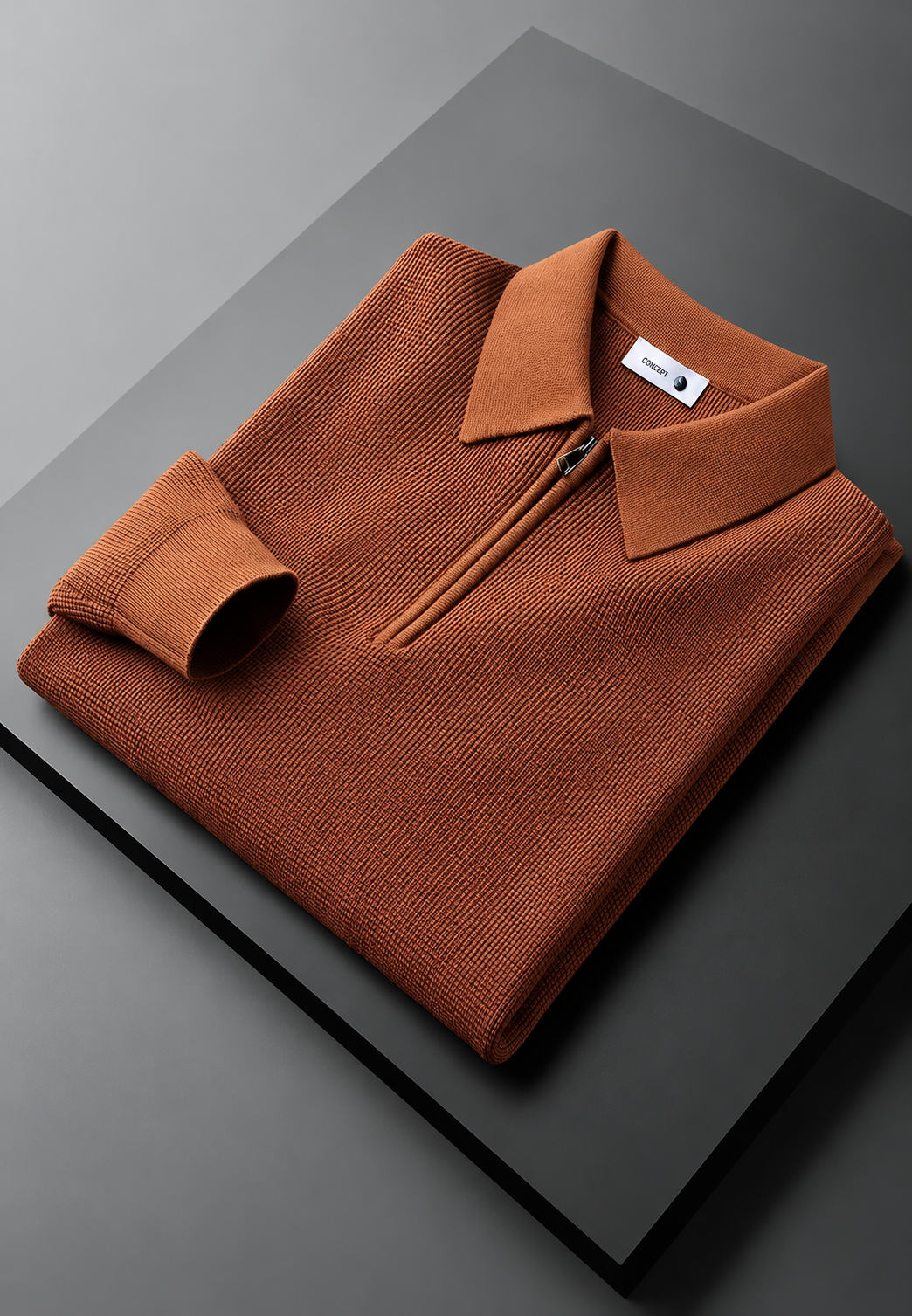 Polo homme maille texturée demi-zip manches longues tricot - Lior