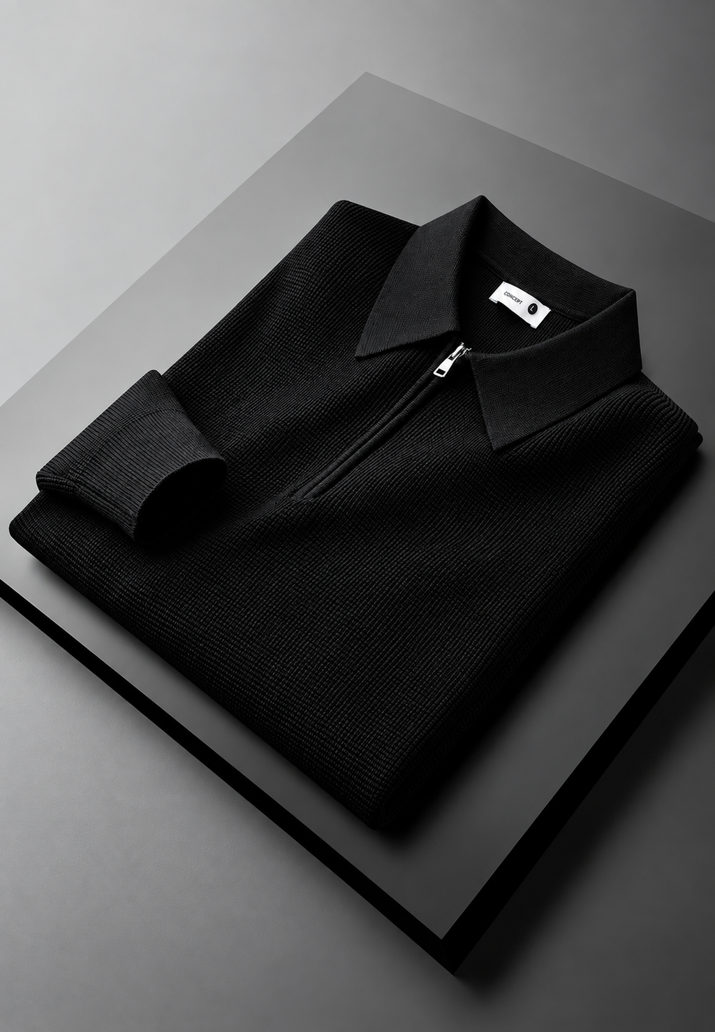 Polo homme maille texturée demi-zip manches longues tricot - Lior