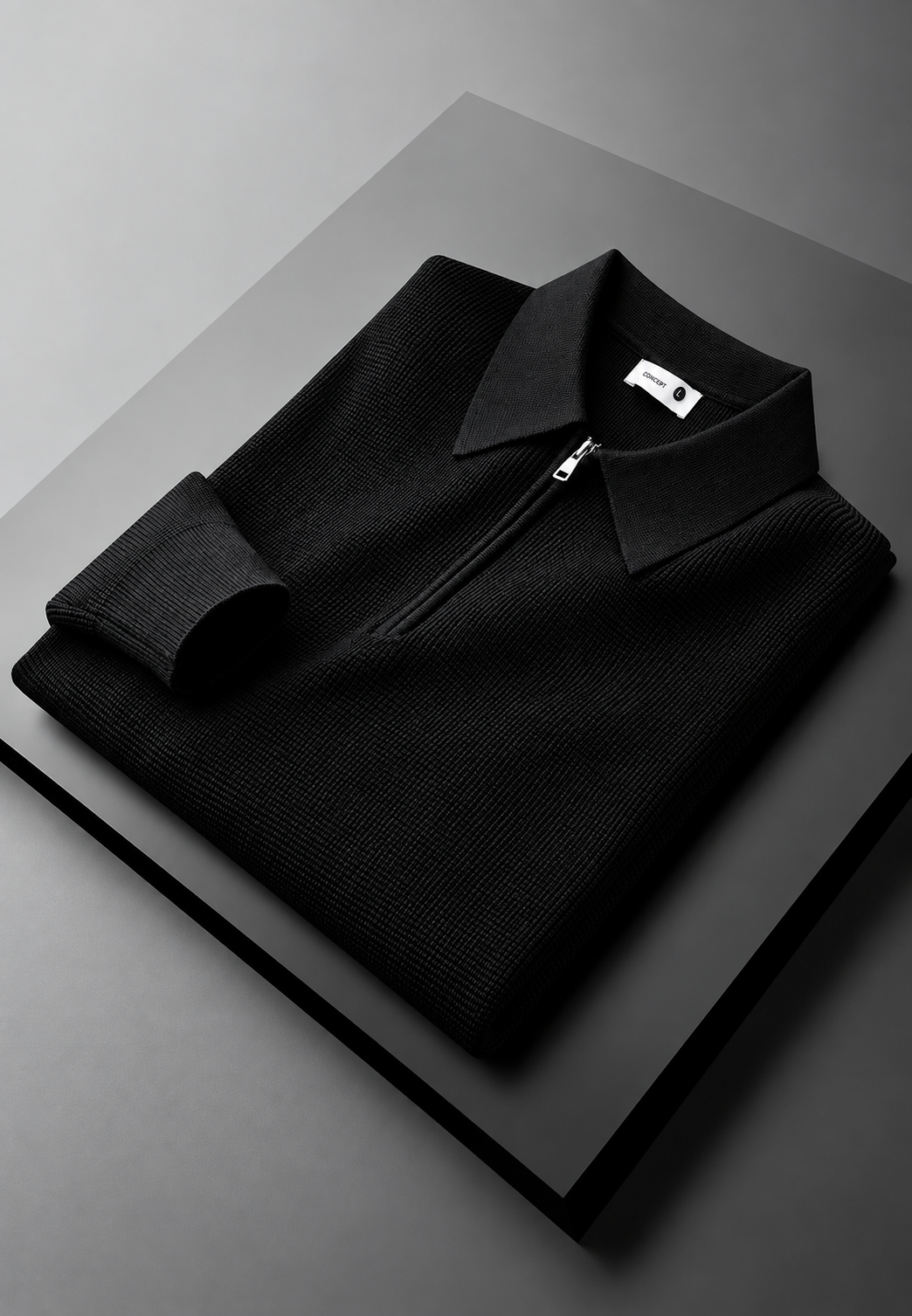 Polo homme maille texturée demi-zip manches longues tricot - Lior