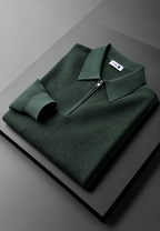 Polo homme maille texturée demi-zip manches longues tricot - Lior