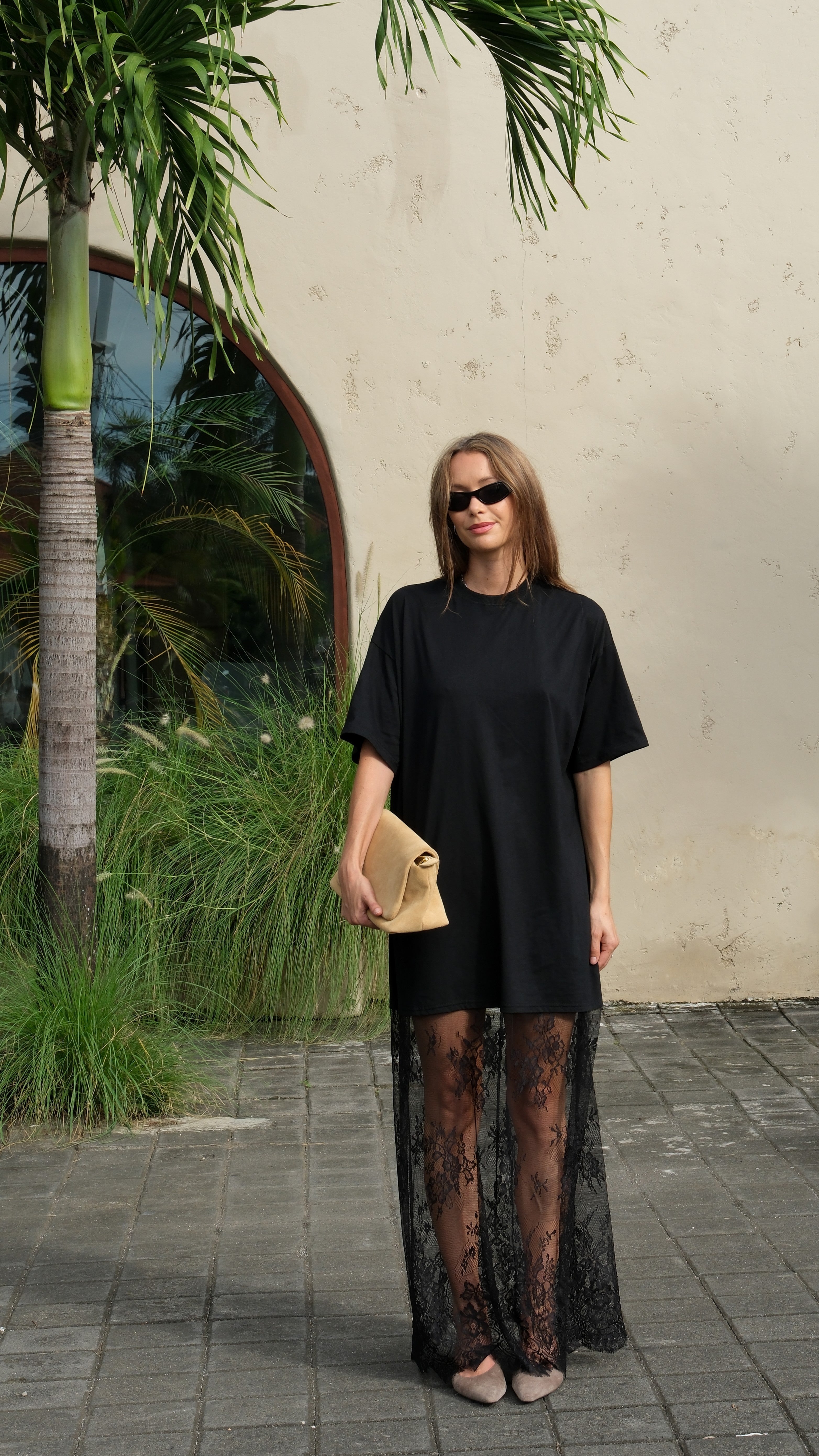 Vestido maxi mujer parte superior oversize falda encaje semitransparente - Raina