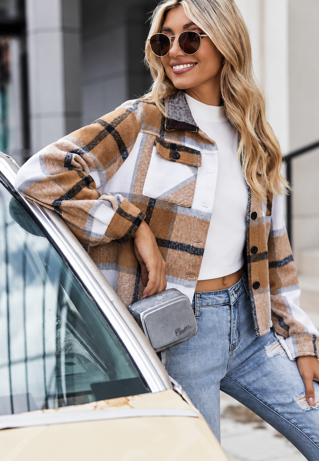 Veste femme carreaux poches motif surchemise automne - Nadorine