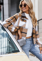 Chaqueta cuadros mujer corta cuello camisero bolsillos botones casual entretiempo - Nadorine